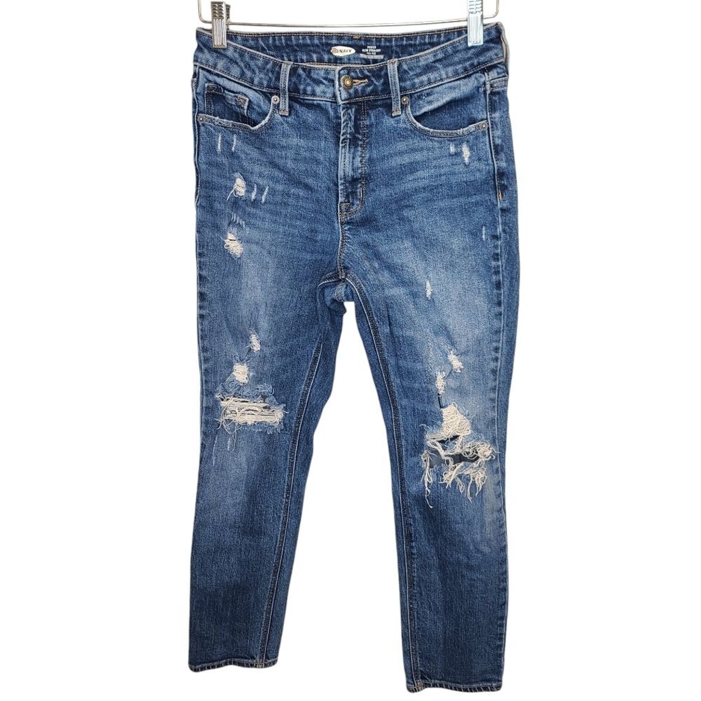 Old Navy Womens Power Slim Straight High Rise Medium Wash Denim Jeans Sz 4